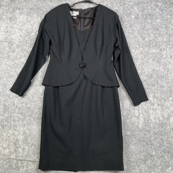 Vtg Morton Myles for The Warrens Dress Long Sleeve 14 Black Empire Accents - Picture 1 of 11